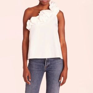 Amanda Uprichard White One-Shoulder Blouse